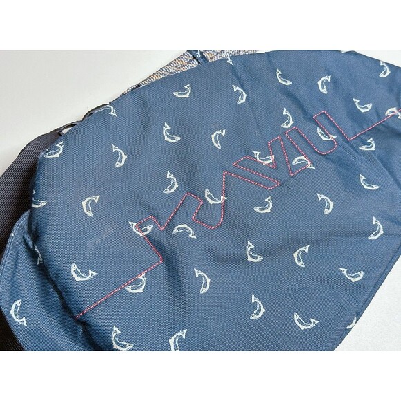 Kavu Rope Sling Bag Rare Fish Print Pockets Navy with Red Canvas Hiking Everyday - Picture 9 of 9